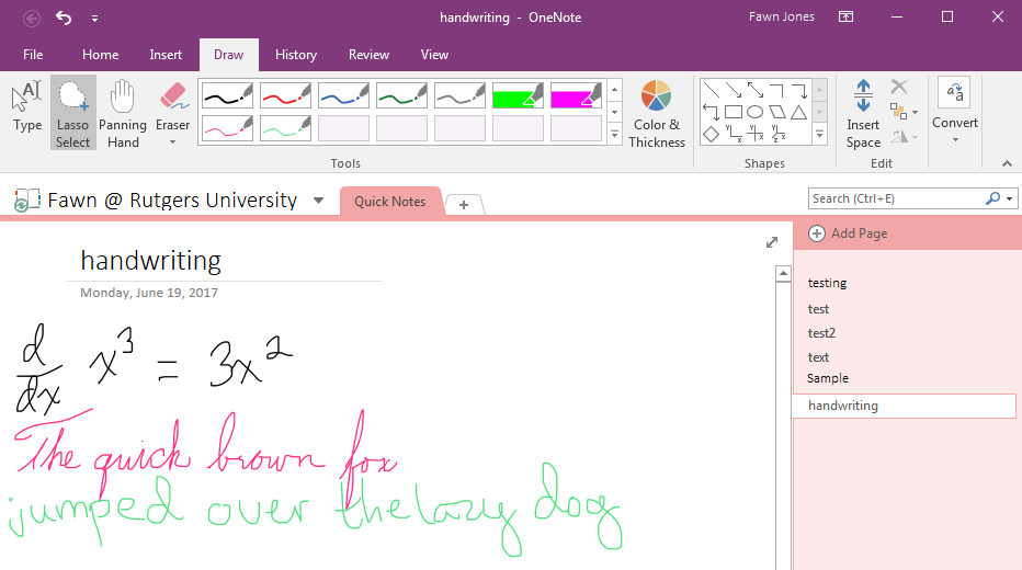 can onenote read handwriting