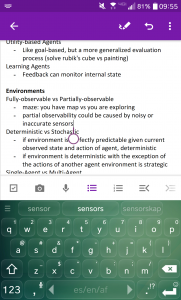 A page of notes being edited in the OneNote app running on an Android device; some limited formatting options are shown as available options.